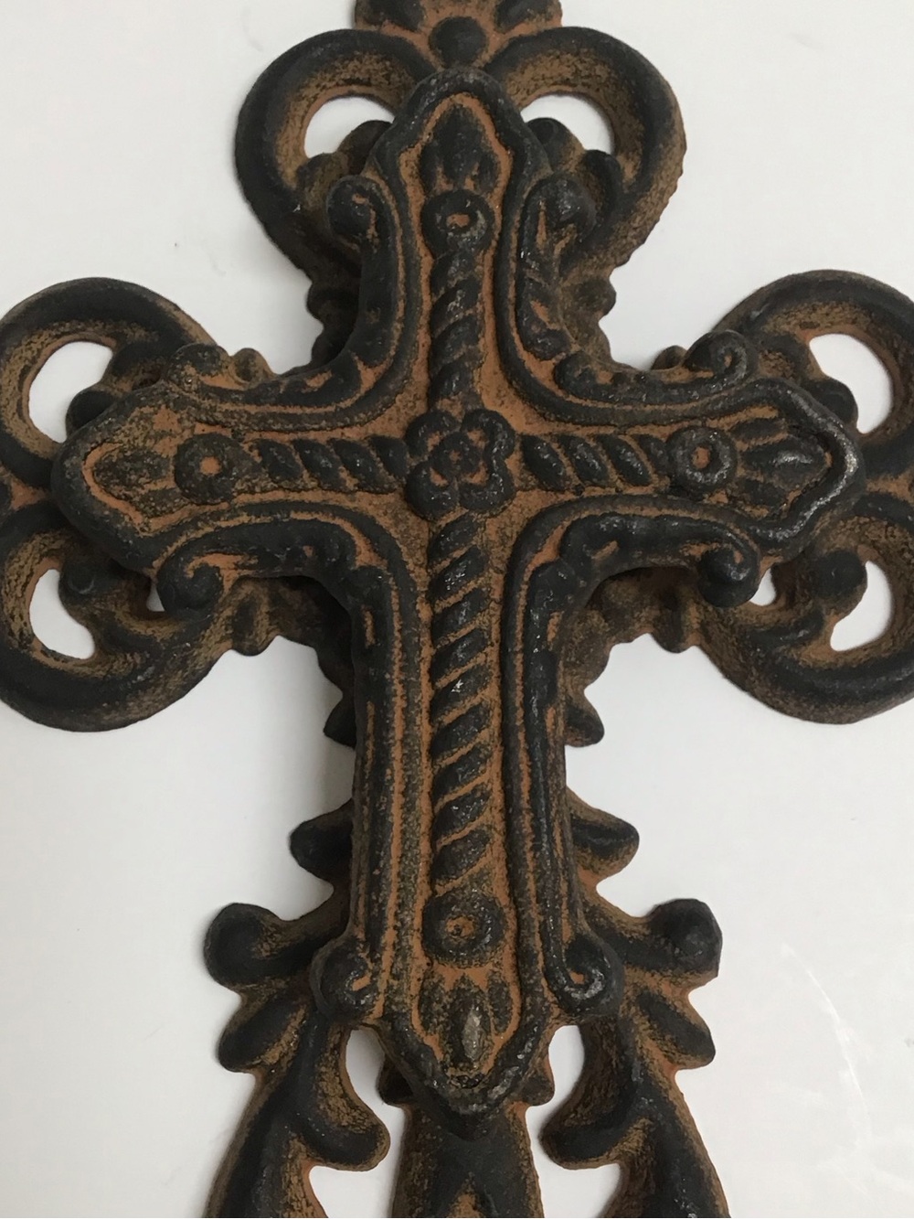 Cast Iron Double Cross Ornate Religious Primitive Rustic Heavy Wall or Garden - Picture 12 of 16